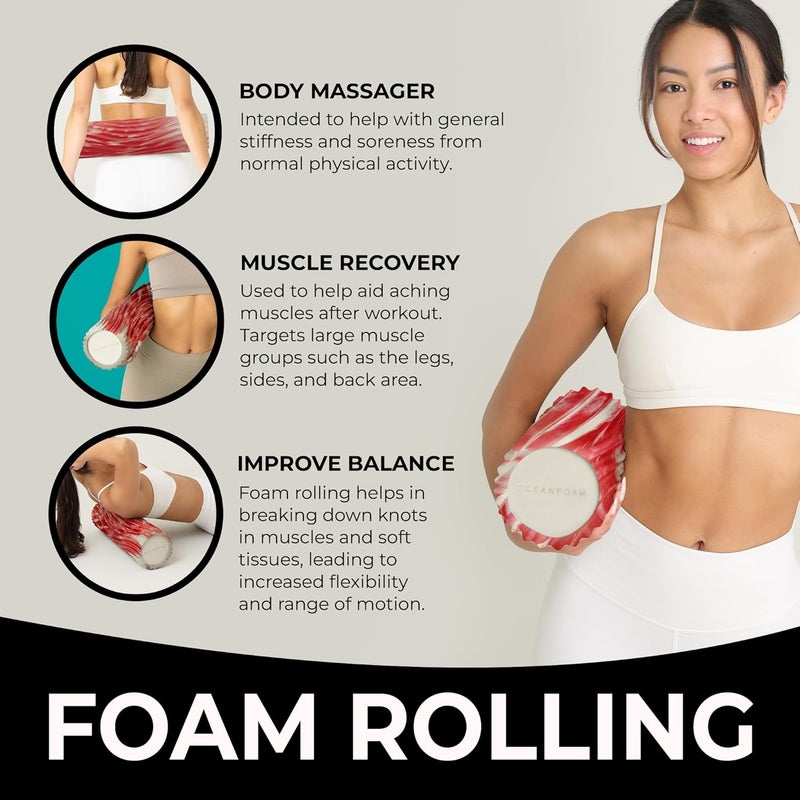 Oceanfoam Tidal Roller - Red Marbled - Muscle Massage Foam Roller for Back Pain & Stretching - Firm and Ergonomic Wide Wave Textured - Yoga, Athletics, & Wellness - Full Size, 20" x 5" - Image 4